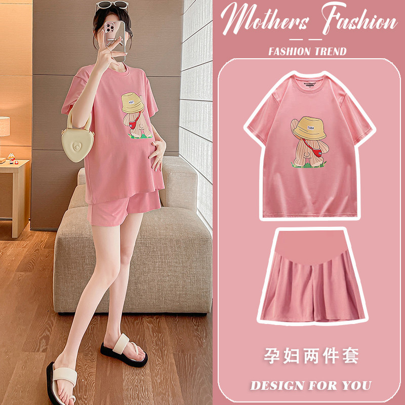 孕妇套装夏2024新款宽松休闲时尚显瘦印花薄款短袖上衣短裤两件套,孕妇装/孕产妇用品/营养,连衣裙,淘宝优惠券,粉丝福利购,淘宝优惠卷