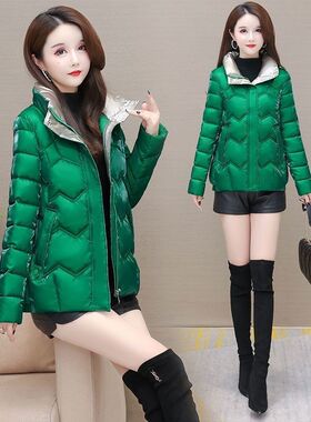 亮面免洗羽绒棉服女中长款2023年冬季新款小个子收腰棉袄棉衣外套