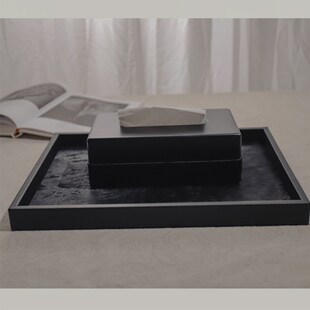 轻奢风皮革黑马毛香薰托盘摆件首饰收纳