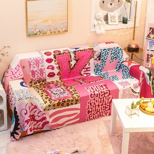 少女心 沙发巾全盖布多巴胺粉色沙发垫单双人贵妃椅防尘扶手巾