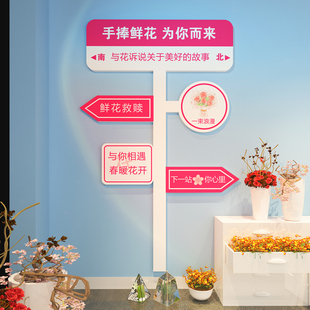 网红打卡背景墙拍照区布置创意鲜花店墙面装饰画橱窗玻璃门口摆件
