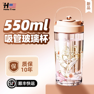 2024新款玻璃杯个人专用带w吸管隔热水杯网红创意男女生日礼物杯