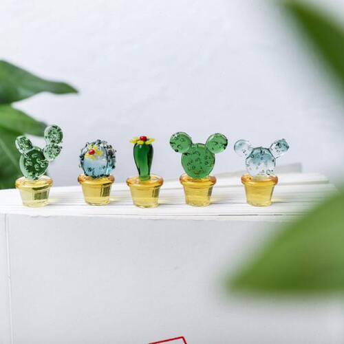 丸子 可爱玻璃仙人掌居车内中控台家居饰品摆件手工绿植迷你装饰