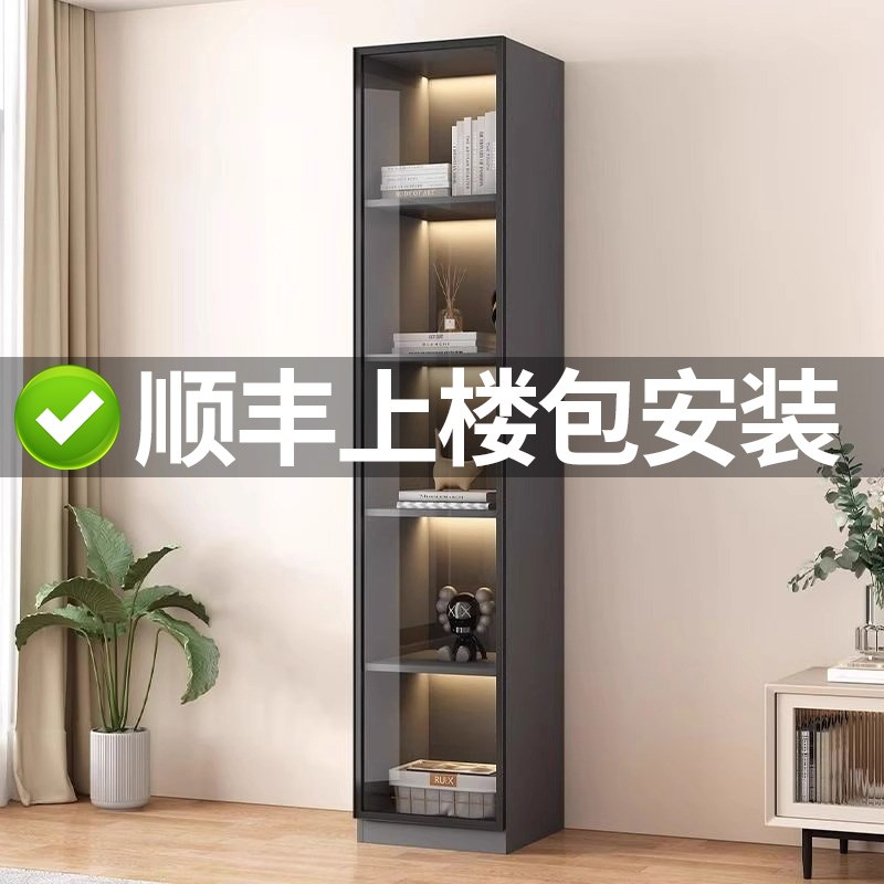 实木书柜一体整墙到顶新中w式酒柜带玻璃门展示柜定制书架包安装