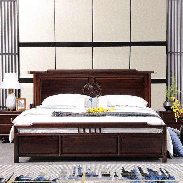 叶师傅新中式全实木床黑檀木双人床1.8米1m5主卧床现代轻奢定制