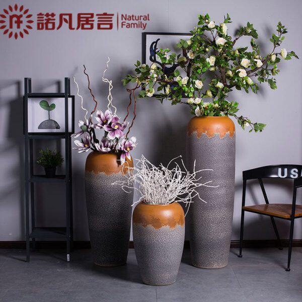 做旧复古陶瓷落地大花瓶粗陶陶罐干插花花瓶酒店别墅会所装饰摆件