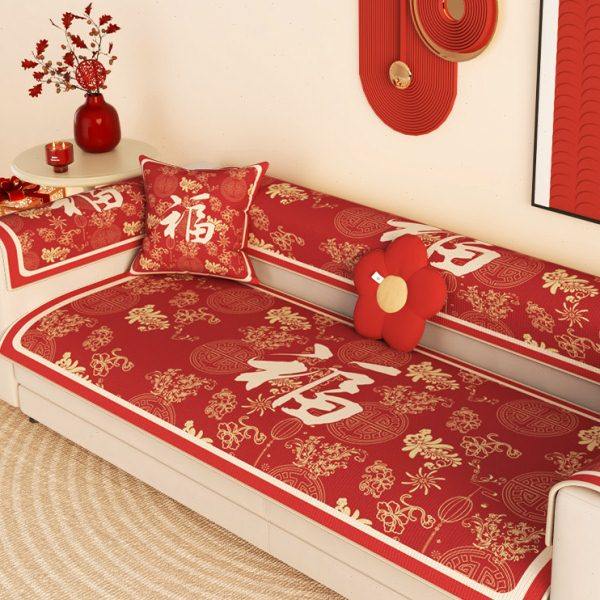 客厅三人直排沙发垫新款四季通用防滑屁垫红色喜庆沙发靠背垫盖巾,居家布艺,沙发垫,淘宝优惠券,粉丝福利购,淘宝优惠卷