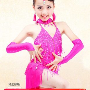 女童流苏拉丁舞演出服儿童比赛服大码伦巴牛仔紫色恰恰桑巴拉丁服