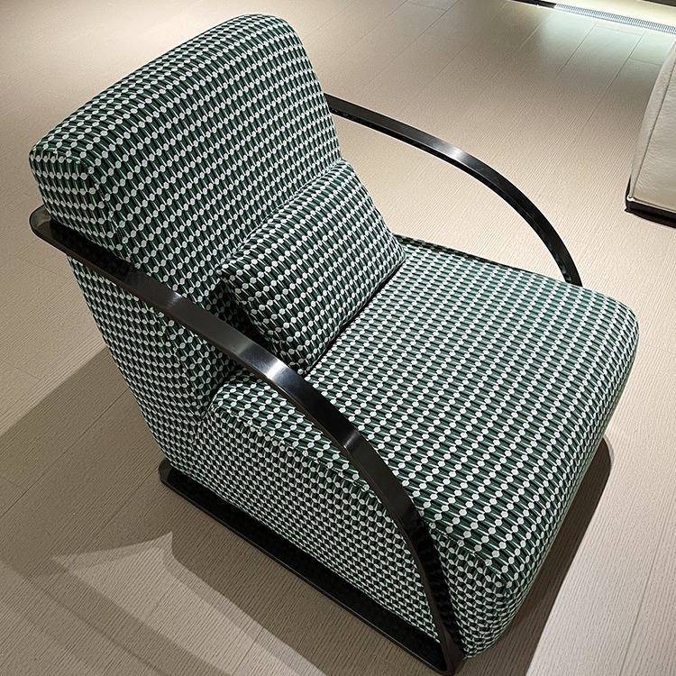 意式极简格纹休闲落地椅客厅家用单人沙发椅设计师轻奢款布艺休闲