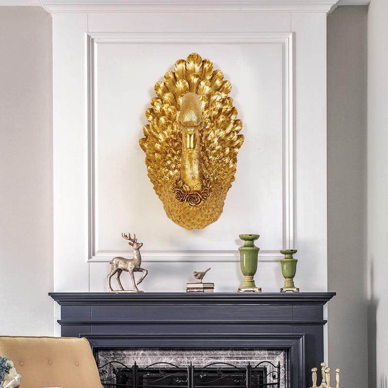 欧式复古天鹅壁挂美式怀旧客厅壁炉墙面装饰挂件火烈鸟树脂工艺品