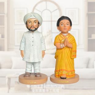 印度服饰人偶人物摆件手工彩绘书房特色摆件东南亚树脂工艺品