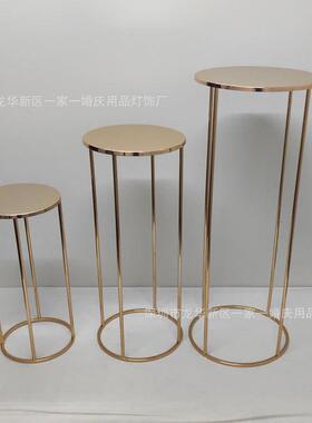 婚庆布置路引花架金色铁艺婚礼道具架子摆件电镀方框装饰花器