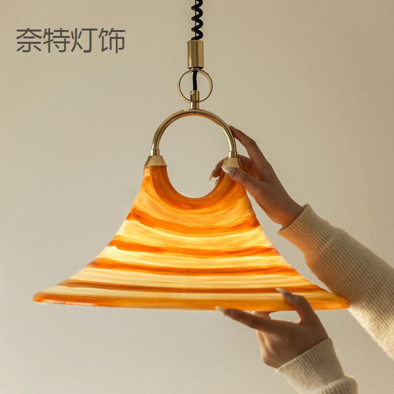 创意个性喇叭吊灯可伸缩调节艺术彩色中古风吧台法式复古餐厅灯具
