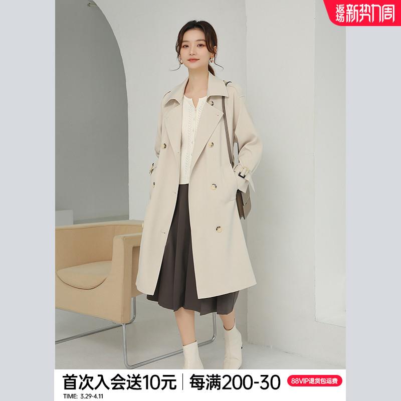 奈格薇儿小个子英伦风衣外套女春秋2025新款气质双排扣中长款大衣