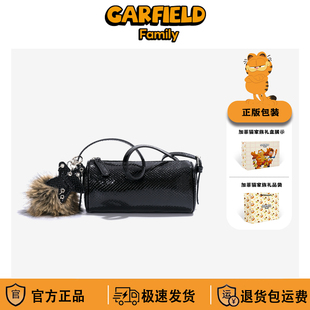 CLIANG KITTY加菲猫家族联名蛇纹圆筒包女2026新款黑色时尚斜挎包