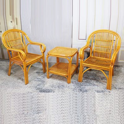 真藤休闲椅家用阳台户外茶桌椅天然藤编椅单人椅老人扶手椅太师椅