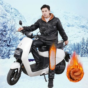 宽松棉袄 保暖工作服中老年护腰护膝骑行皮裤 加绒加厚皮衣套装 男式