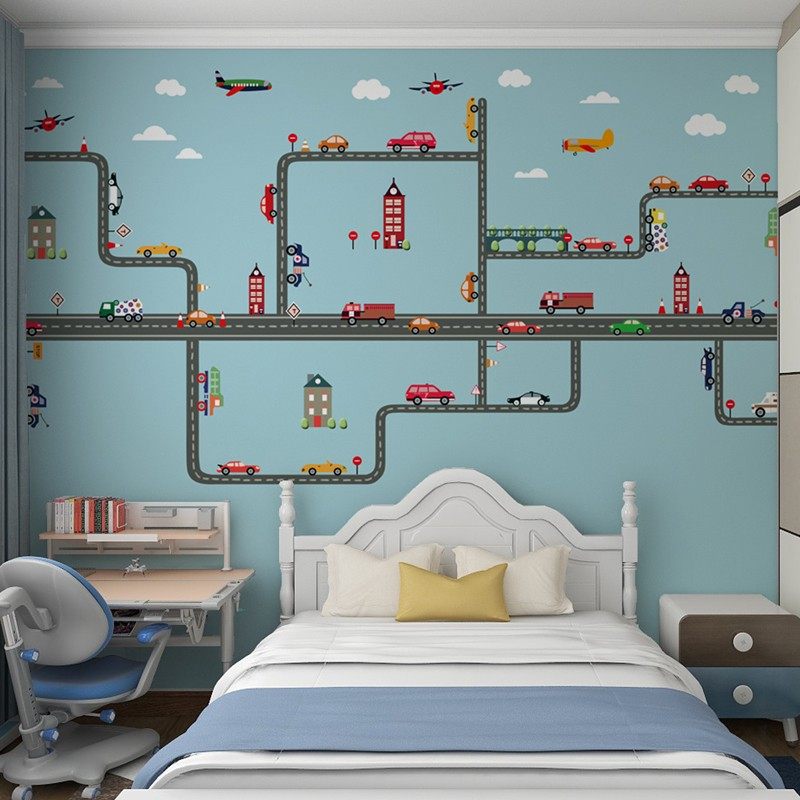 墙纸儿童房男孩壁布背景墙墙布2021年新款卧室床头壁画汽车壁纸,家装主材,定制壁画,淘宝优惠券,粉丝福利购,淘宝优惠卷