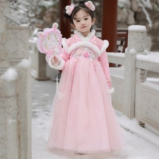 中国风儿童拜年服唐装 古装 小女孩连衣裙 加绒2023新款 女童汉服冬装