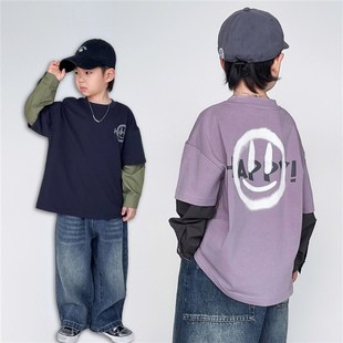 T恤衫 潮酷街舞童装 春秋款 上衣男孩秋装 儿童打底衫 男童假两件长袖