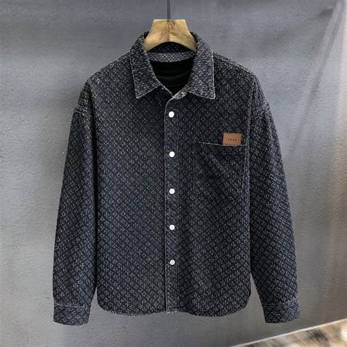 猫抓勾花设计感高街潮牌牛仔衬衫男士春秋季美式复古长袖衬衣外套