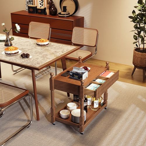 实木移动边几沙发侧边柜餐厅巴士餐车置物收纳柜美式小推车小桌子