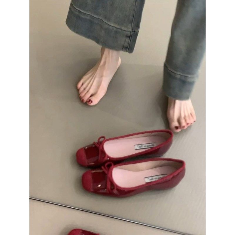 法式内增高芭蕾鞋平底单鞋女鞋配裙子春秋2024新款夏季红色小皮鞋,女鞋,浅口单鞋,淘宝优惠券,粉丝福利购,淘宝优惠卷