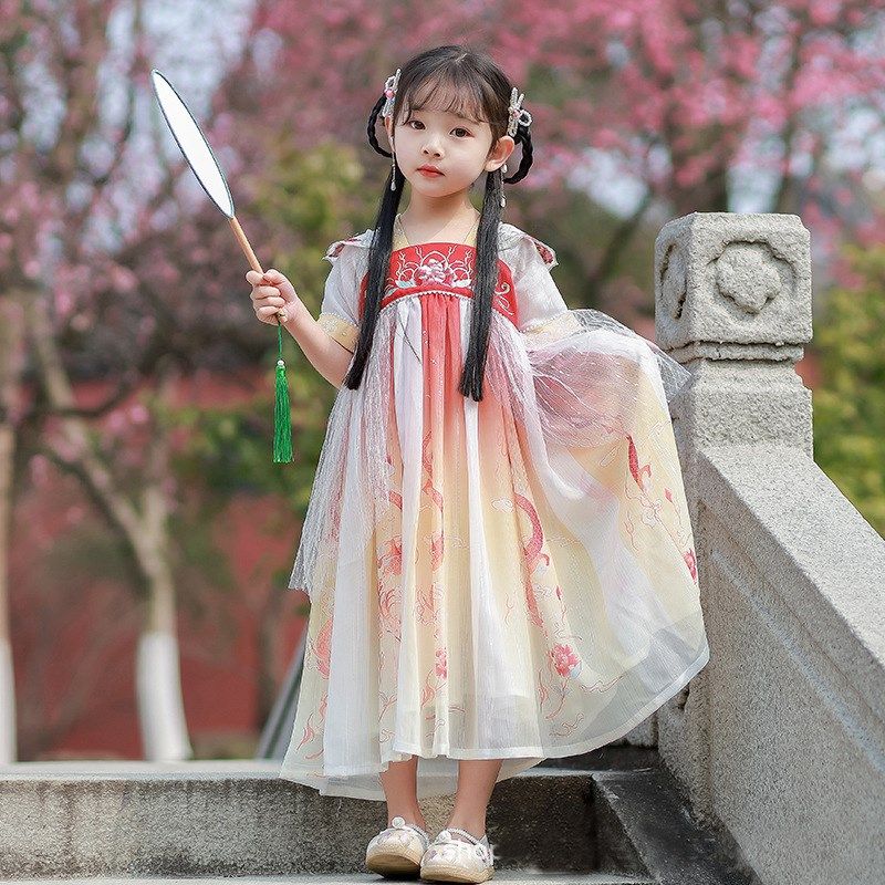 《子其娃10315》女童汉服夏季新款唐装襦裙小女孩超仙古装连衣裙