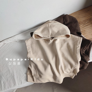 连帽开衩卫衣马甲韩国儿童个性 春秋毛圈上衣男女宝宝百搭纯棉马夹