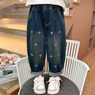 时髦裤 女童牛仔裤 宝宝秋季 儿童宽松休闲直筒老爹裤 子 2024春秋新款