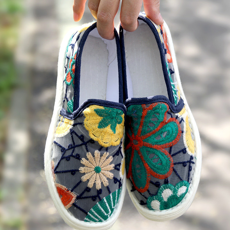 百搭纯手工千层底女士布单鞋一脚蹬绣花朵汉服吸汗平底布鞋女春夏,女鞋,传统布鞋,淘宝优惠券,粉丝福利购,淘宝优惠卷