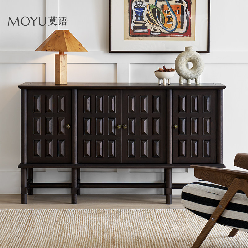 莫语/卡其餐边柜复古黑色客厅餐边柜玄关实木靠墙储物置物柜餐柜#,住宅家具,餐边柜,淘宝优惠券,粉丝福利购,淘宝优惠卷