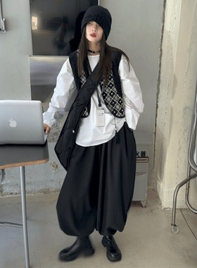 女童复古黑色针织马甲背心女秋季外搭叠穿坎肩无袖毛衣开衫小外套