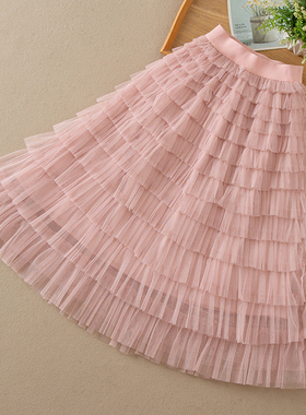 女童半身裙纱裙2024夏装新款中长款蛋糕裙洋气儿童公主裙子夏季