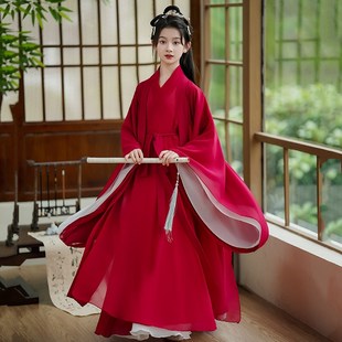 魏晋风南北朝红色汉服女童2024新款夏季古装儿童广袖流仙裙演出服