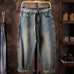 潮青年宽松休闲长裤 阔腿老爹牛仔裤 新款 2023年秋冬季 男水洗百搭款