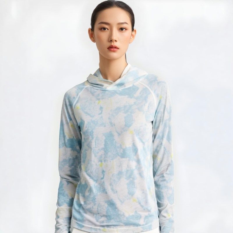 美利奴羊毛女款户外轻薄印花运动连帽衫防晒衣吸湿排汗H11