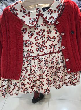 韩国中小童装 20春季新品女童宝宝红色小碎花长袖连衣裙子 公主裙