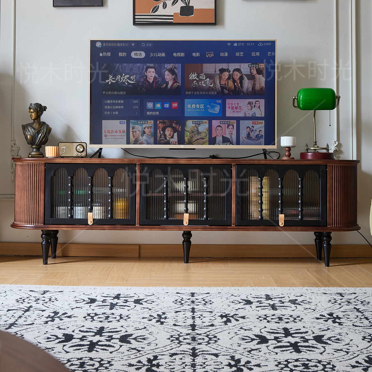 法式复古实木卡斯拉高端电视柜中古风客厅家用小户型白蜡木储物柜