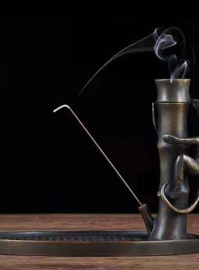 黄铜猴子臧香摆件插香座创意家用禅意室内熏香工艺礼品香台盘香炉