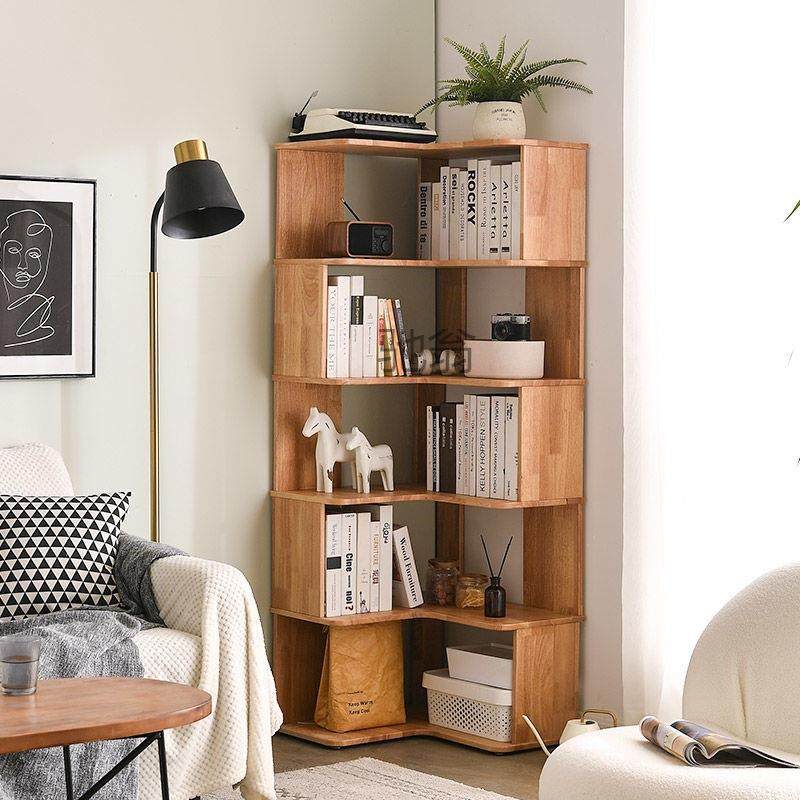 实木转角书架书柜简约落地储物柜墙角置物柜北欧客厅收纳架展示柜,住宅家具,书架,淘宝优惠券,粉丝福利购,淘宝优惠卷