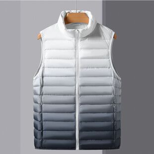 秋冬新款90白鸭绒轻薄羽绒服男式休闲马甲彩色渐变保暖马夹