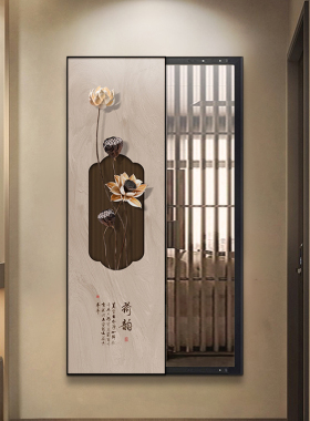 新中式入户玄关镜可关闭全身镜壁挂式画遮挡暗藏式穿衣镜复古挂画