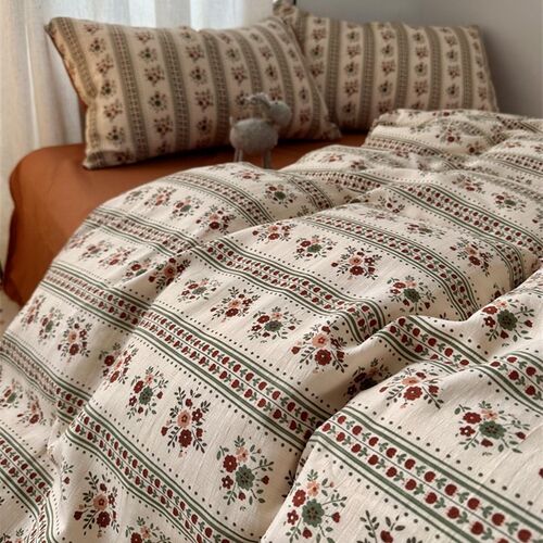 无绵 美式复古田园风小碎花水洗棉牀上四件套牀单学生三件套牀笠