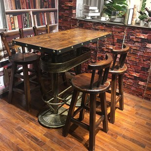 美式现代简约酒吧高脚椅子靠背椅实木家用高脚凳铁艺吧台椅轻奢圆