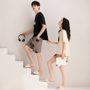 套头休闲可外穿家居服青少年男女生套装 短裤 短袖 情侣睡衣纯棉夏季