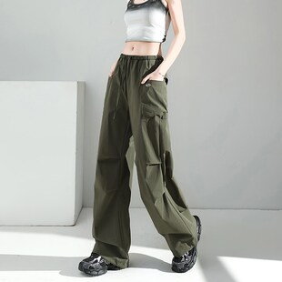 2025新款夏季薄款美式复古高个子工装裤女高腰宽松显瘦束脚阔腿裤