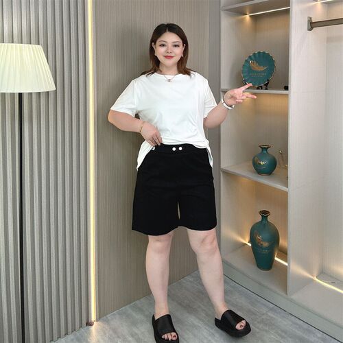 水洗棉工装短裤女大码夏薄款韩版高腰胖mm休闲裤宽松显瘦a字短裤