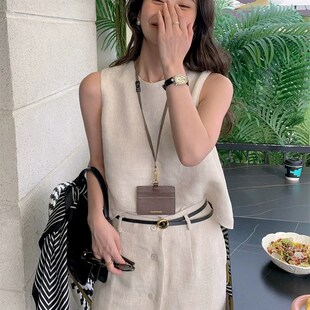 棉麻连衣裙女2025年夏季新款宽松减龄两件套显瘦慵懒风亚麻套装