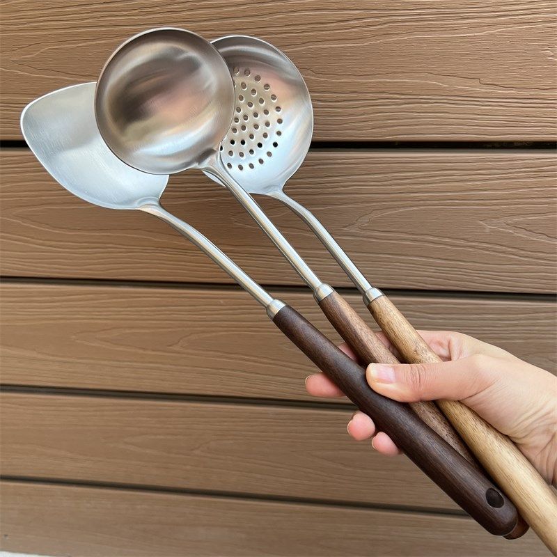 好看老款锅铲家用304不锈钢汤勺漏勺火锅套装厨房木柄胡桃木锅铲,金属材料及制品,金属罐/桶/瓶,淘宝优惠券,粉丝福利购,淘宝优惠卷